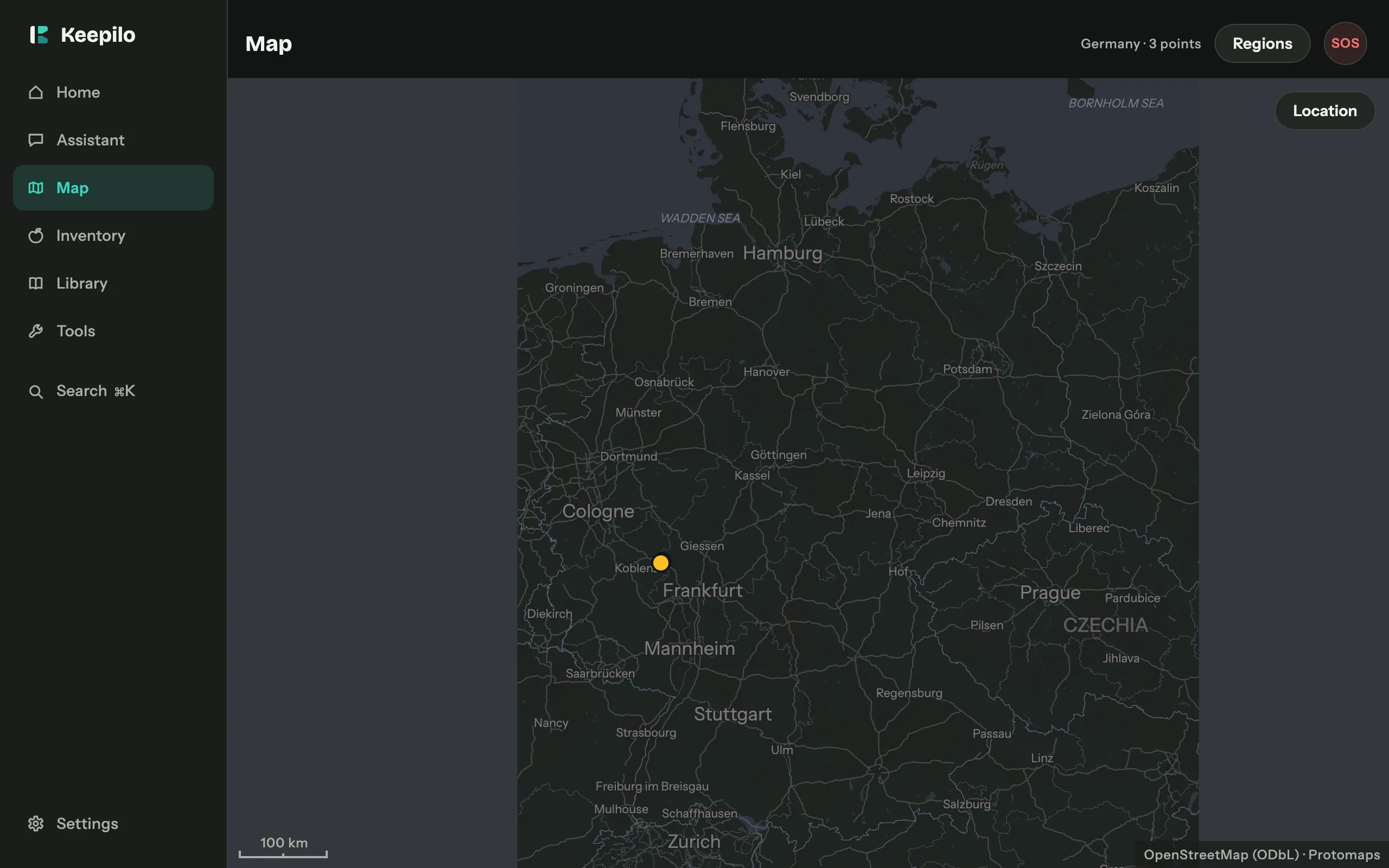 The same offline map on a desktop, with sidebar, scale bar and the OpenStreetMap ODbL credit.